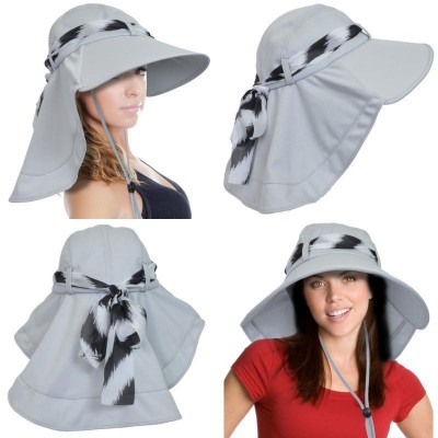 Sun Blocker  Sun Flap Hat Adjustable Drawstring Hiking Cap Wide Brim Silver  eb-90750994